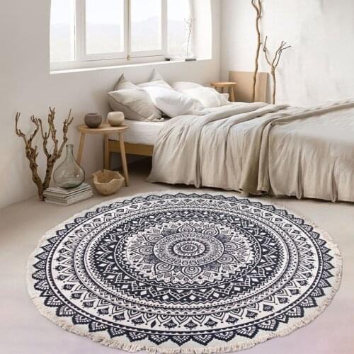 Vintage Round Shape Carpet Boho Mandala Carpets Floor Mat Living Room Macrame Decorative Bedroom Area Rugs Carpet