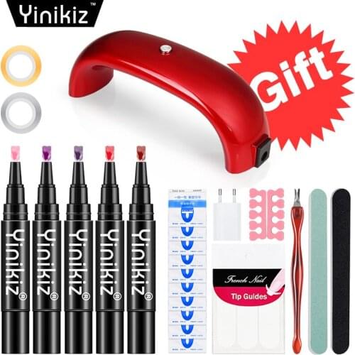 Yinikiz Nail Art Manicure 5 Pcs One Step Pen UV LED Gel Lacquer Nail Gel Polish With Tools 9w Rainbow Nail Dryer As A Gift
