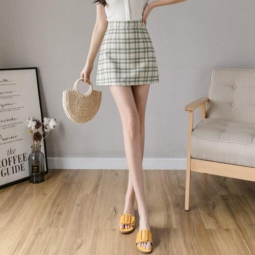 Skirts Womens Office Lady Plaid Cotton Above Knee Mini Skirts Women Empire 2020 Summer Casual Short Sexy Pencil Skirts Women