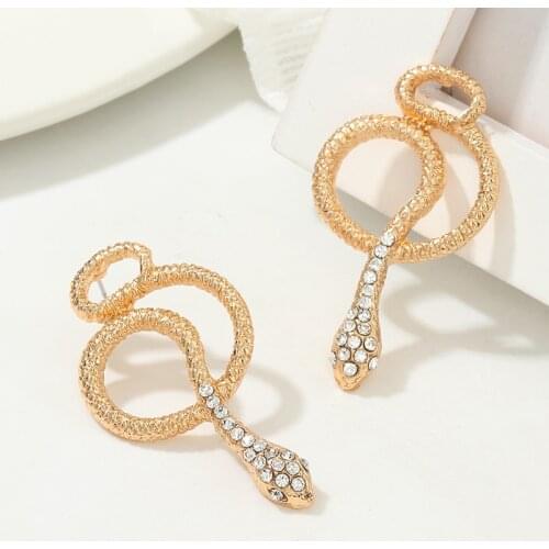 Jouval Fashion Cobra Snake Stud Earrings For Women Punk Personality Gold Alloy Crystal Earring Fashion Jewelry Female Brincos