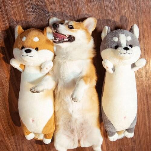 Animal Dog Long Pillow Stuffed Corgi Plush Toys Soft Shiba Inu Sleeping Cushion Doll Children Kids Baby Girls Cartoon Gifts