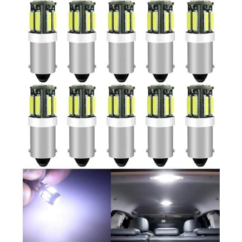 10Pcs BA9S 12146 BA9 53 57 1895 64111 10 SMD 12V LED Light Car Interior Trunk License Plate Side Marker Light White Diameter 9mm