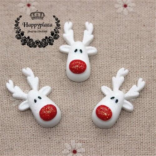 10pcs Resin Flatback Cabochon Glitter White Christmas Reindeer Miniature Art Supply Decoration Charm Craft,18*31mm