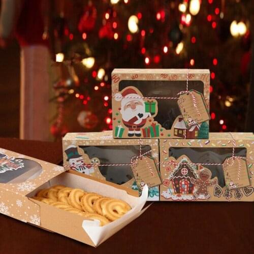 12Pcs Christmas Cookie Gift Boxes Paper Candy Box with Santa Claus Gift Card Packaging Chocolate Biscuit Box Xmas Party Supplies