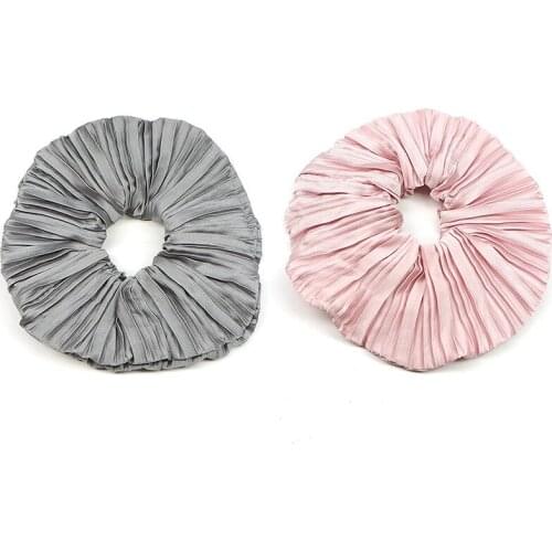 2pcs/Bag Solid Color Striped Scrunchie Headband Women Elastic Handmade Hair Band Ponytail Holder Headband Hair Accessories