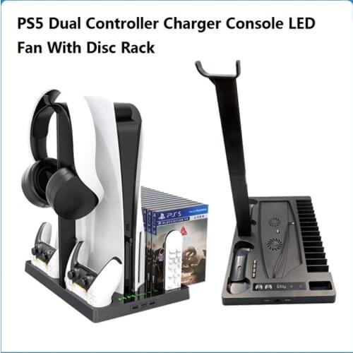 3in1 PS5 2 Controller Charger Console Handle Fast Charging Station Vertical LED Game Cooling Fan Stand For Playstation 5 Base