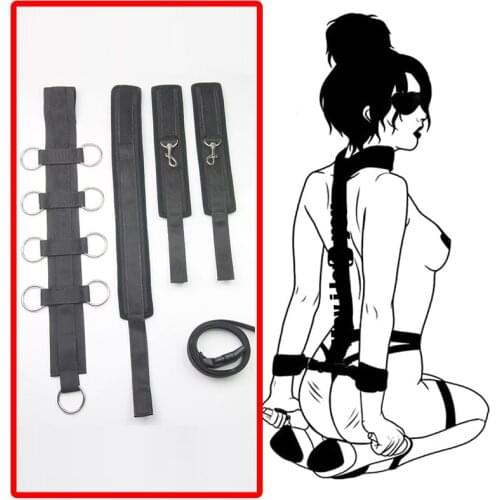 BDSM Multiple Sex Position Harness,Behind Back Armbinder Handcuffs Collar Bondage Set,Neck-Wrist Restraint,SM Games