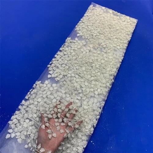 White glitter with beaded lace fabric French mesh viscose African fabric, suitable for Nigerian lace wedding evening dress