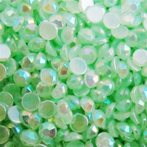 2-7MM DIY Bling Jelly Lt Green AB Color Round Acrylic Rhinestones Flatback Acrylic Stone no Glue for Hand Craft Arts Decoration
