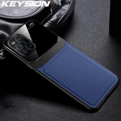 KEYSION Fashion Case for OPPO Find X3 Pro 5G Leather Mirror Tempered Glass Shockproof Phone Back Cover for OPPO Find X3 Lite