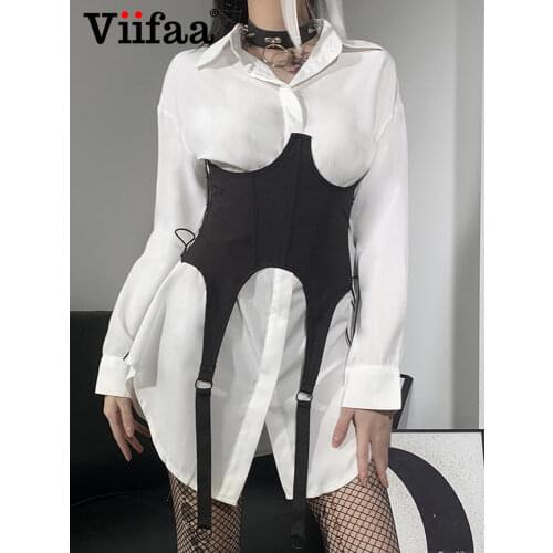 Viifaa Black Underbust Corset Wide Belt for Women Vintage Fashion Lace-Up Side Slim Fit Corsets 2021 Streetwear