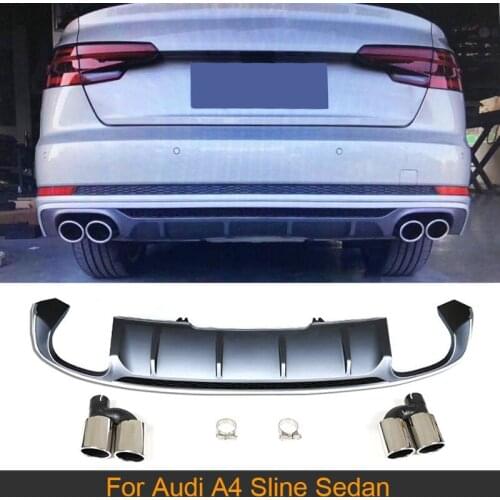 Rear Bumper Diffuser Lip for Audi A4 S-line Sedan 4 Door 2017-2019 Car Rear Bumper Diffuser Lip Spoiler with Exhaust Tips PP
