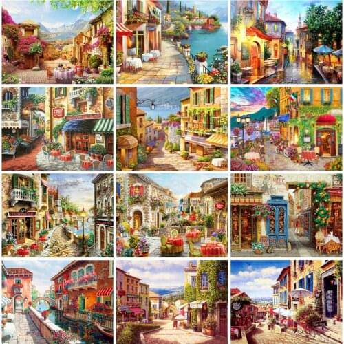 EverShine Diamond Painting Full Square Landscape Diamond Embroidery Street Cross Stitch Picture Rhinestone Handicraft Home Decor