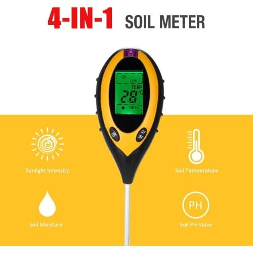4-IN-1 Digital LCD Soil PH Water Moisture Meter Temperature Light Tester Detector For Hydroponics Garden Plant