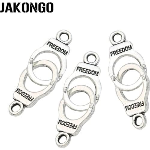 JAKONGO Antique Silver Plated Handcuffs Freedom Charm Pendants for Jewelry Accessories Making Bracelet Findings DIY 30x11mm