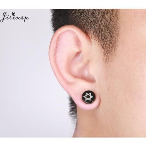 Jisensp New Arrival 1 Piece K-pop Punk Magnet Magnetic Earrings Geometric Round Stainless Steel Earrings for Women Girls Gift