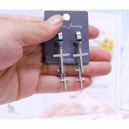 JUWANG 2021 New Hot Vintage Punk Piercing Hoop Earrings For Women Men Titanium Cross Dangle Earrings Fashion Jewelry Pendientes