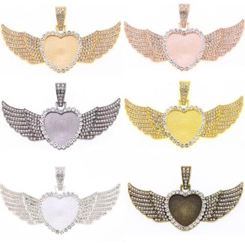 25mm Heart-shaped Cabochon Pendant Base Angel Wing Charms For DIY Jewelry Making Alloy Matching Necklace Jewellry Findi
