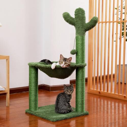 Cactus Cat Tree with Hammock Mushroom Styling Cats Tree Condo Full Wrapped Sisal Scratching Post For Cats Kitten Climb Fast Ship