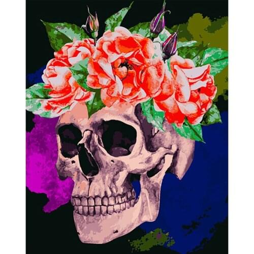 Peony Flower Skull Figure DIY Painting By Numbers Hand Painted Oil Painting Adult Child Picture Colouring Home Decor Unique Gift