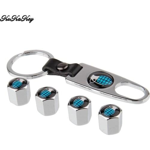 4pcs Car Tire Wheel Valve Caps with 1pcs Grenade Pattern Keychain for Bicycle Motorcycle Universal Accessories for Volkswagen CC