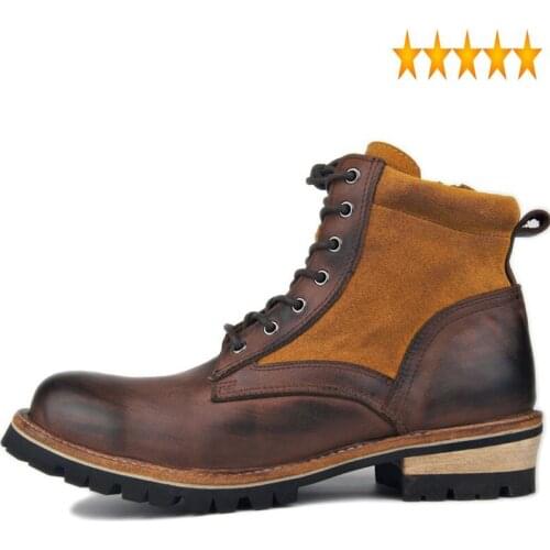 Up Lace Handmade Men Plus Size Luxury Brand Motorcycle Boots Punk Casual Cowboy Booties Autumn Work Safety Shoes