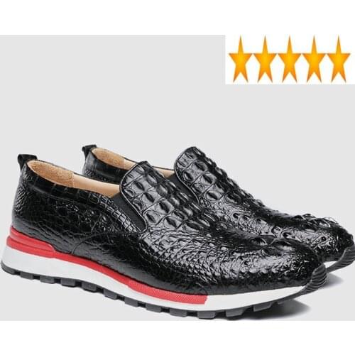 2021 New Genuine Leather Brand Casual Men Loafers Slip On Flats Crocodile Boat Shoes Fashionable Luxury Black Sneakers