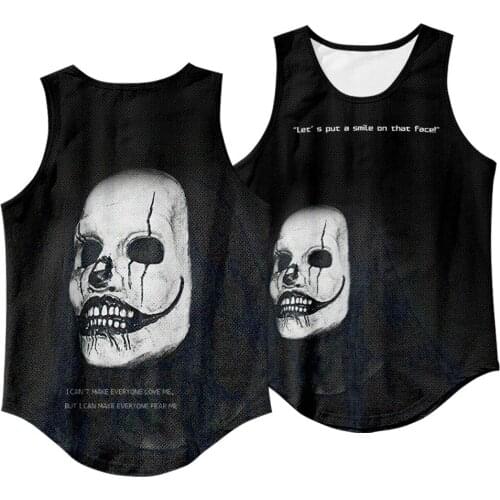 Male Casual Stringer Singlet Black Skull Print Vest New Bodybuilding Tank Tops Men Gyms Fitness Workout Sleeveless Shirt Clothin
