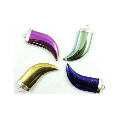 Natural Quartz crystal Titanium Hematite hand-Carved Horns Gem pendant for diy jewelry making necklace Accessories4pcs P4