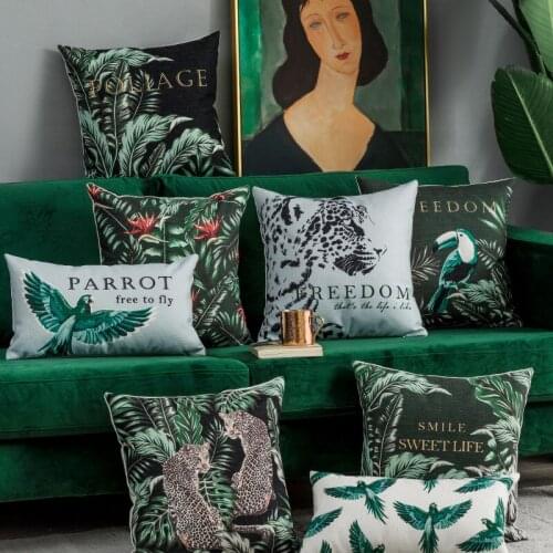 45x45cm Forest jungle leapord printed pillowcase lumbar cushion cover backrest sofa cotton linen bird/zebra waist pillow covers