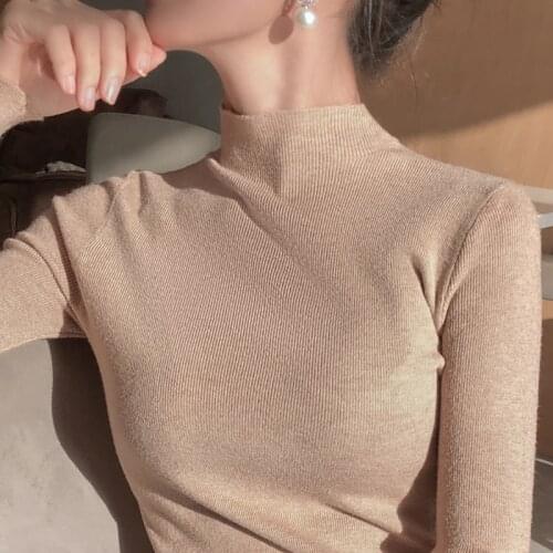 2020 NEWEST Knitted Women turtleneck Sweater Pullovers spring Autumn Basic Women highneck Sweater Pullover Slim female cheap top
