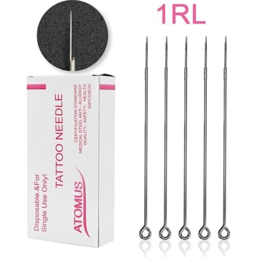 1RL Disposable Tattoo Needles 50Pcs Aiguille Tatouage Jetable Medical Stainless Steel Agujas Tatuaje For Permanent Makeup