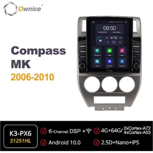 Ownice Octa 8 Core Android 10.0 Car Radio forJeep Compass MK 2006 2007 2008 2009 GPS Multimedia Stereo PlayerTesla Style 4G LTE