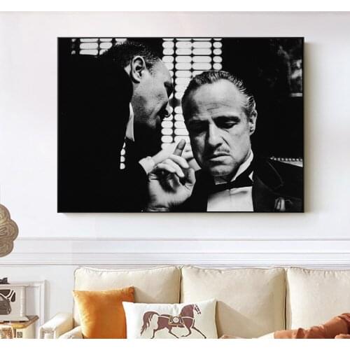 Godfather Poster Marlon Brando Print Black and White Movies Pictures Walls Art Canvas Painting Frameless Frescoes Mural Movie