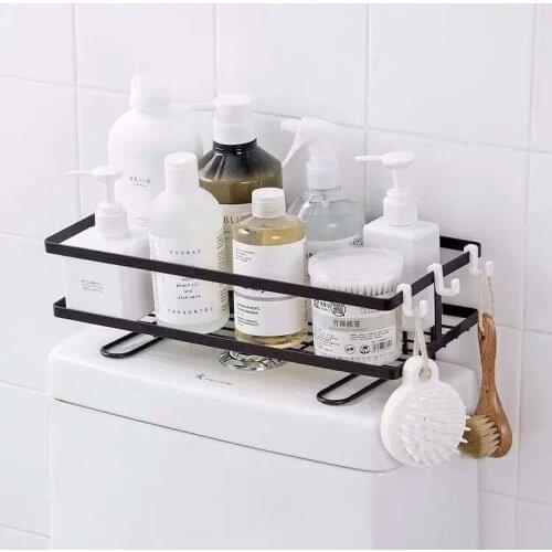 Bathroom Shelf Above Toilet Water Tank Reusable Heavy Duty Kitchen Bathroom Toliet Shelf Iron Storage Rack Hook Organizer Home