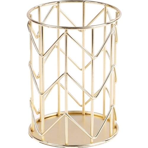 Hollow Rose Gold Metal Pen Pencil Stationery Holder Makeup Brush Cosmetic Organizer Metal Storage Box Lipstick Container Decor