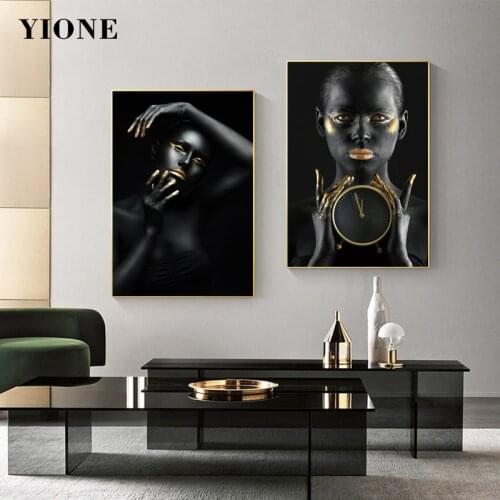 Luxury Woman Posters Custom Black Gold Vogue African Art Women Canvas Painting Modern Figure Picture Wall Prints Home Decoration