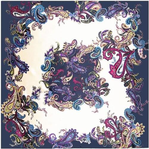 POBING Luxury Cashew Print Hijabs Women Satin Silk Scarf Shawl Foulards Femme Square Head Scarves Wraps Neckerchirf 90*90CM