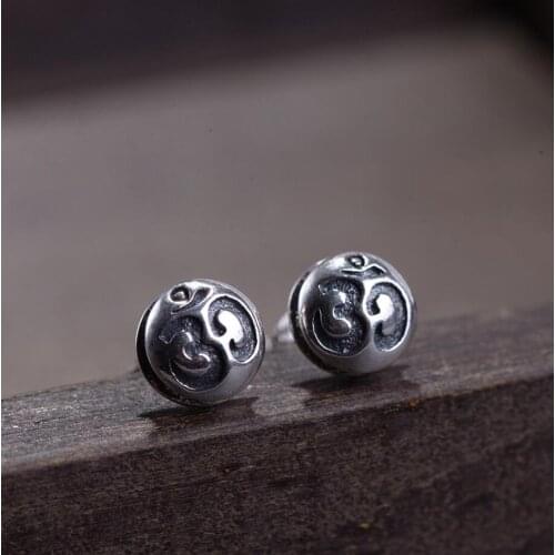 925 Sterling Silver Buddhism Om Ohm Post Stud SINGLE Earring Men Jewelry A1780