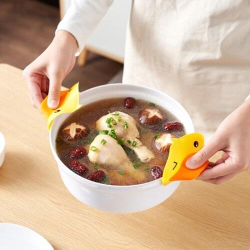 R2JC 2pcs Silicone Oven Gloves Heat Insulation Hot Plate Clip Duck Anti-scald Baking Cooking Grips Kitchen Finger Protector