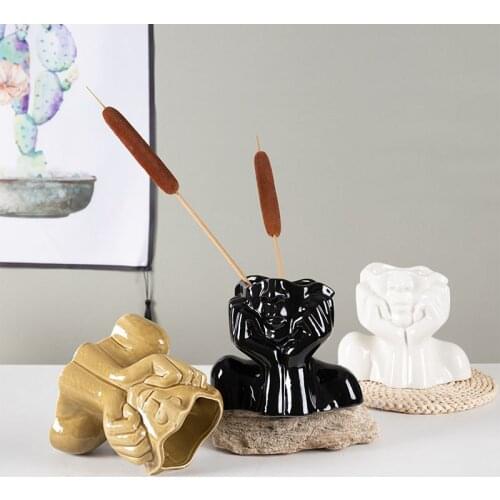 Nordic Simulation Human Body Art Ceramic Vase Sculpture Decoration Living Room Study Flower Arrangement Vase Decoration Crafts