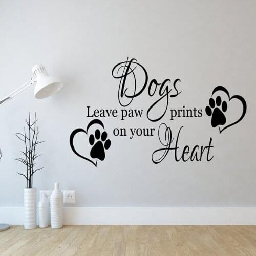Dogs Leave Paw Prints On Your Heart Inspirational Bedroom Quote Wall Sticker Decal Transfer Home Vinyl Funny Stickers 2199