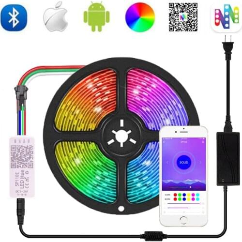 1m 2m 3m 4m 5m WS2812B LED Strip Individually Addressable Smart RGB Led Light Bluetooth Controller SP110E +Adapter DC5V