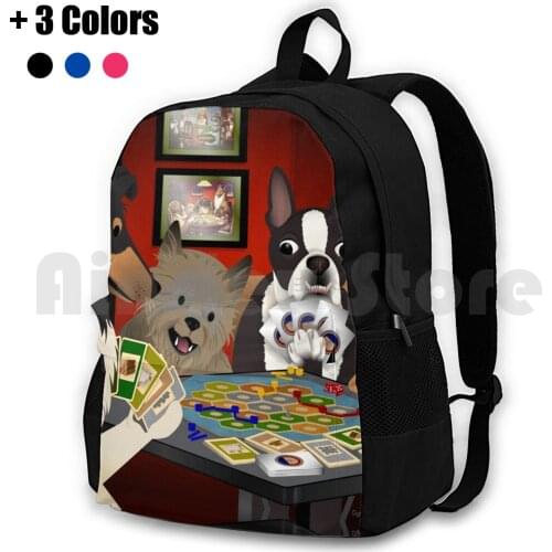 Dogs Playing Settlers Of Catan Outdoor Hiking Backpack Riding Climbing Sports Bag Nerd Geek Dog Game Catan Board Game Settlers