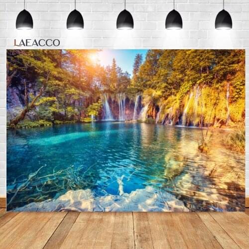 Laeacco Spring Nature Scenery Waterfall Trees Stream Rock Landscape Vinyl Photography Backgrounds Backdrops Photophone Photozone