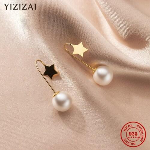 YIZIZAI Real 925 Sterling Silver Fashion Korean Sweet Star Pearl Drop Earrings For Women Wedding Party Jewelry