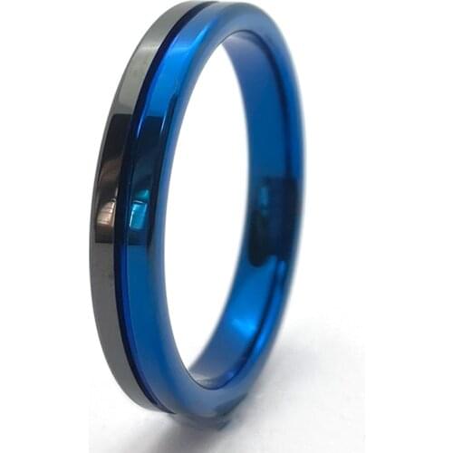 Factory Customize 4mm Blue with Black Two-Tone Tungsten Carbide Rings for Women Non Fade Wedding Band