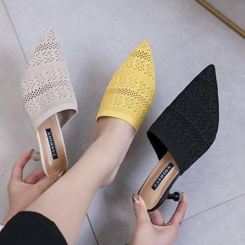 2020 New Sexy Ladies Shoes Woman Slippers Breathable Air Mesh Pointed Toe Women Shoes Solid Hollow Thin High Heels Casual Shoes
