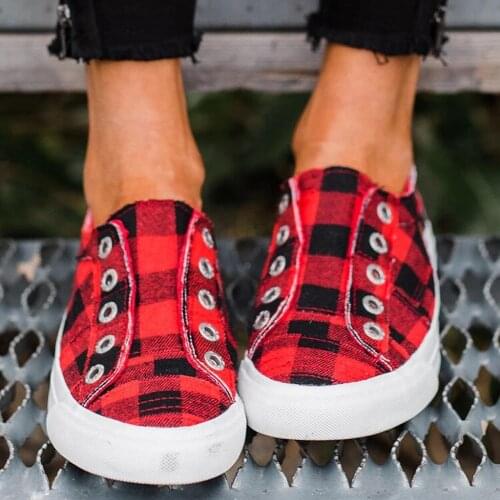 2020 Spring Womens Vulcanized Shoes Women Sneakers Casual Comfort Flats Plaid Woman Fashion Slip On Flat Platform Ladies 557