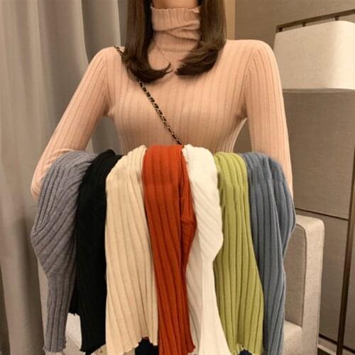 Zoki Turtleneck Women Pullover Sweater Soft Slim Elastic Autumn Knitted Jumper Fashion Long Sleeve Korean Ladies Top New 2020